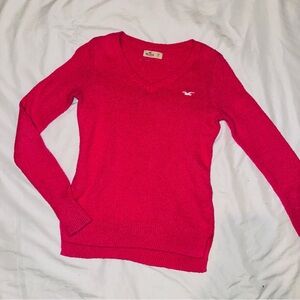 Hollister Hot Pink V-Neck Sweater Fine Knit